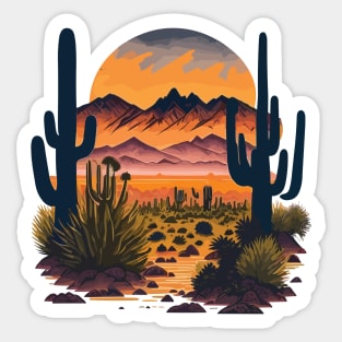 Cactus king of desert beautiful Sunset and Mountains Sticker